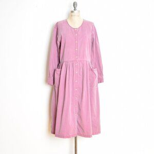 vintage 90s dress lilac purple twill babydoll midi grunge button up long M